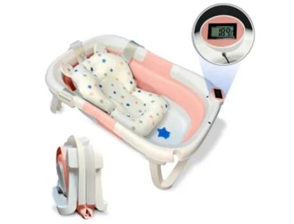 Banheira Portátil Dobrável Rosa Para Bebé Com Design Ergonómico, Almofada Antiderrapante, Termómetro Integrado E Tampa De Segurança Home X Gym