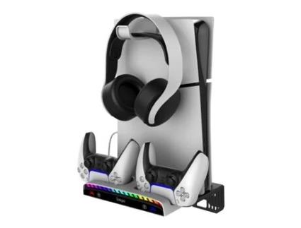 Suporte De Parede Para Ps5/ps5 Slim/ps5 Pro Com Carregador De Controlador Rgb De 15 Modos Branco Ipega