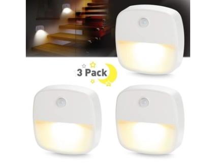 Luz noturna de parede LED com sensor de movimento, pacote com 3 unidades, estilo escandinavo moderno branco Artelys