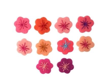 Flor Pequena Bordada Em Feltro Adesivo 2 Cm Rosa X10