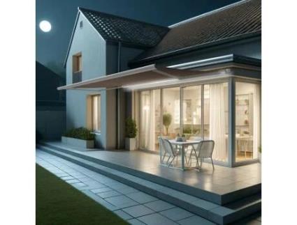 Toldo Coffre Hevoa Branco 6,00x3,50 Motorizado com socorro telecomando e LED - Tela Taupe