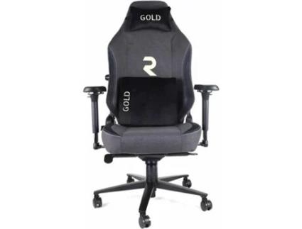 Cadeira gamer profissional dourada. Inclinação de 180º, altura ajustável, apoios de braços 4D, almofada cervical e lombar romba