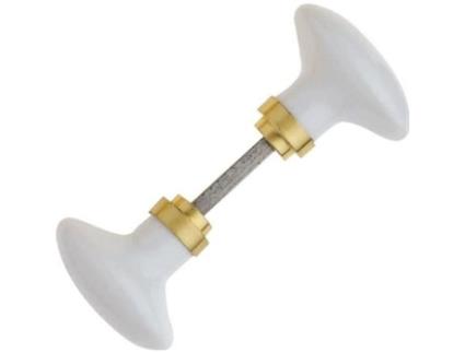 Conjunto De Maçanetas Em Porcelana Branco Oliva Alpertec Sobre Roseta Dupla 120 Mm Meia Volta
