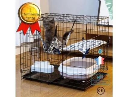 C®Gaiola dobrável para gatos de dois andares, grande espaço livre doméstico, gaiola gatos, villa, maca coelho, preta CONFOZEN