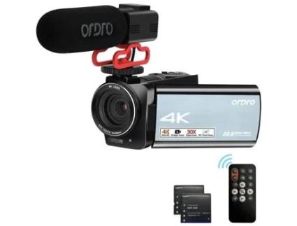 Ordro Ax10 4k Camcorder Visão noturna infravermelha Tela sensível ao toque Ips Wi-Fi integrado