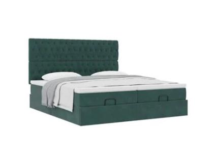 Estrutura de cama otomana com colchão VIDAXL verde escuro Veludo