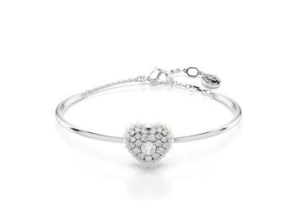 Pulseira Jonc Swarovski Hyperbola Coração Metal Ródio Cristais Incolores Diâmetro 60 Mm