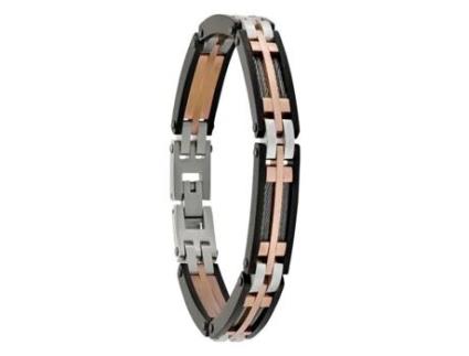 Pulseira Masculina Jourdan Pulseira Masculina Jourdan Priam Em Aço Tricolor Branco E Rosa