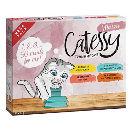 Catessy Mousse Terrinas Pack mega Mix 56 x 90 g a preço especial! - Mega Mix com 4 sabores (frango, escamudo, vitela, fígado de frango)