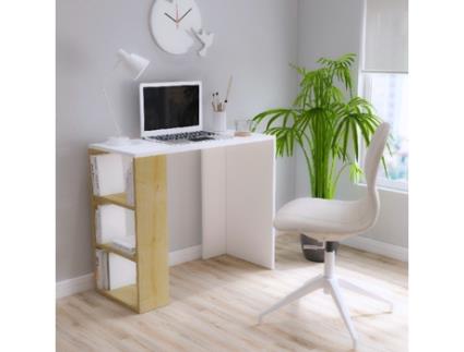 Secretária  HIO8681847178125 Branco e Castanho (90 x 40 x 75 cm - Placa de Aglomerado)