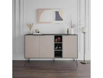 Aparador Lisboa Cinza Escuro E Bege 142x83x35.6 Cm Design Moderno Leve Me Contigo