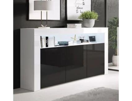 Aparador Alays Com Luzes Led Branco E Preto Mate 155x91,5x37 Cm Design Moderno Domensino