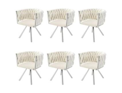 Conjunto De 6 Cadeiras Giratórias De Veludo Com Braços Pernas De Metal Prateado Bege Raumio