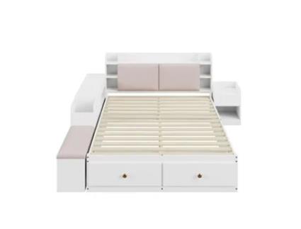 Cama De Casal Com Arrumação E Gavetas Raumio Madeira Maciça Branco (140x200)