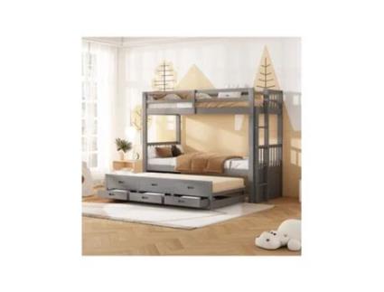 Beliche 90x200cm,cama De Criança,cama De Casinha Para Meninas E Meninos,estrutura De Cama Em Pinho E Mdf Com 3 Gavet Ehstmind (sem Colchão)