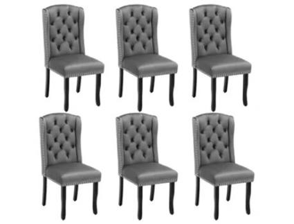 Conjunto De 6 Cadeiras De Veludo Com Pernas De Carvalho Decoradas Com Rebites Cinzento Raumio