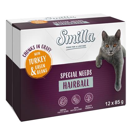Smilla Adult Hairball em molho com legumes - Peru e feijão verde (24 x 85 g)