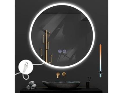 Espelho Com Iluminação Led Espelho De Parede Ip44 Redondo 80cm Com Função De Espelho De Toque Iluminado Com Luz Regulável Nettlife