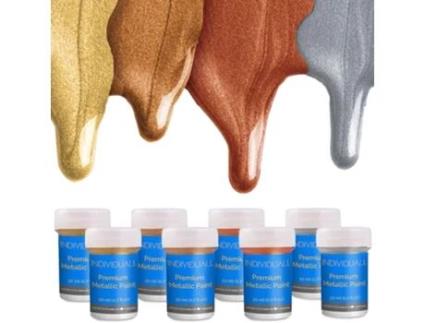 Conjunto De Tintas Acrílicas Metálicas Indivuall 8 Unidades Para Tela, Papel, Madeira, Metal E Paredes Presentes Para Artistas