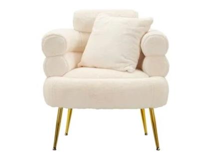 Poltrona Glam Soffy Plus Em Pelo Sintético 78x68x85 Cm Branco E Dourado Mauroferretti