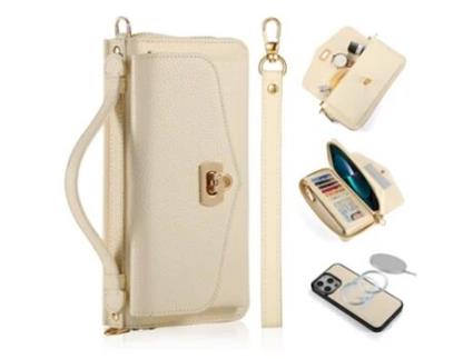 Capa Para Iphone 13 Pro Pola Pele Sintética Bege