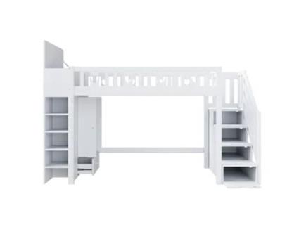 Cama Com Arrumação Alta Espaços Escada Raumio Madeira Branco (90x200)