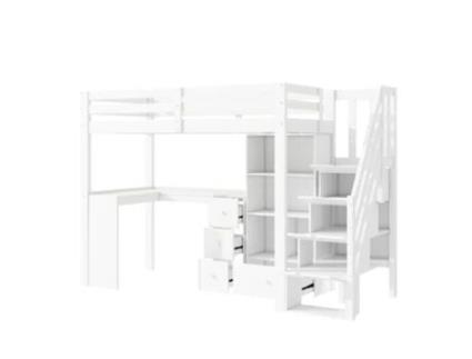 Cama Com Arrumação Alta Espaço Raumio Madeira Branco (90x200)