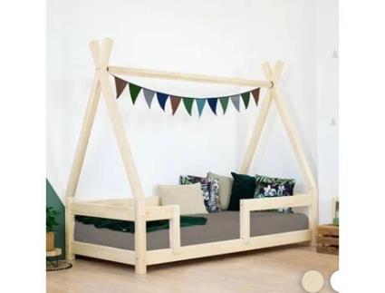 Cama BENLEMI Nakana com barreira de segurança (Madeira maciça - verniz natural - 140 x 200 cm)