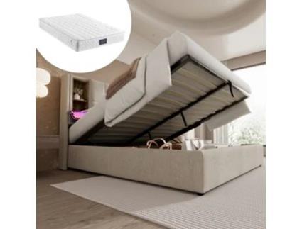 Cama Com Colchão Dupla Estofada Carregamento Sem Fio Usb-c Pangshiyaun Linho Bege (100.5x206x165cm)