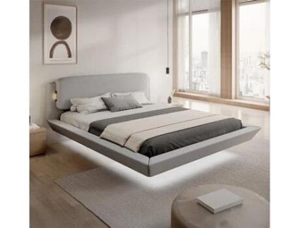 Cama De Casal Flutuante Beatrice Design Domensino Mdf Cinzento (180x200)