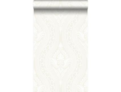 Papel De Parede Com Padrão Barroco Flocado Branco 53 Cm X 10,05 M Origin Wallcoverings