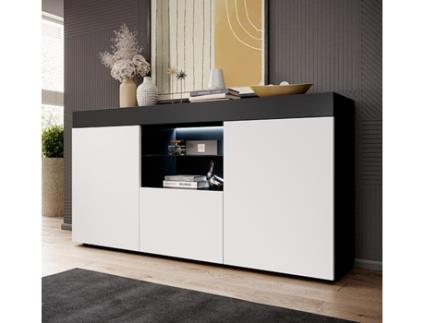 Aparador Elma Com Luz Led 135x73x34 Cm Preto E Branco Mate Design Moderno Fabricado Em Espanha Domensino