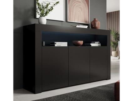 Aparador Alays Com Luzes Led Preto Mate 155x91,5x37 Cm Design Moderno Domensino