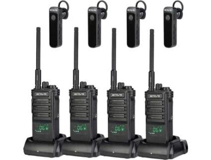 Rb689 Talkie Walkie Longa Distância, 2600mah Recarregável, Com Fone De Ouvido Sem Fio, Cópia Sem Fio, Lanterna Retevis (4 Pacote)