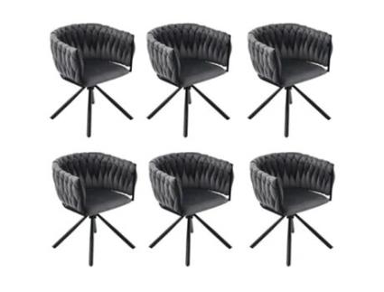 Conjunto De 6 Cadeiras Giratórias De Veludo Com Braços Pernas De Metal Cinzento Raumio