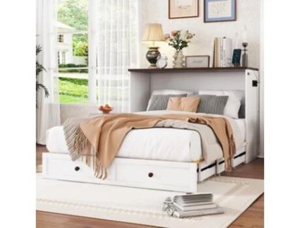 Cama Com Cabeceira Estofada Led Princesa Auxiliar Pangshiyaun Madeira De Pinho Pele Sintética Branco (104x202.7x144.4cm)
