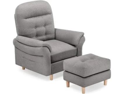 Cadeira Tv Comhoma Relaxante Com Encosto Ajustável 4 Velocidades De Ajuste Até 160°, Almofada De Penas Com Apoio, Linho, Cinza