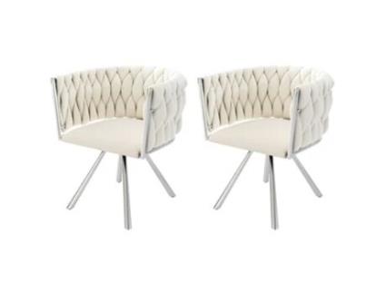 Conjunto De 2 Cadeiras Giratórias De Veludo Com Braços Pernas De Metal Prateado Bege Uytie