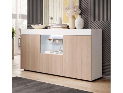 Aparador Elma De 135cm Com Luz Led Branco Mate/carvalho Design Moderno Domensino
