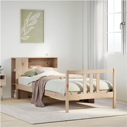 vidaXL Cama com estante sem colchão 90x190 cm pinho maciço