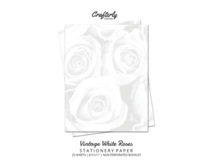 Livro Vintage White Roses Stationery Paper Cute Letter Writing Paper For Home, Office, 25 Count, Floral Print De Crafterly Paperie (inglês)