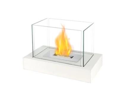 Lareira Portátil A Bioetanol Sem Ventilação, Queima Limpa, Mesa Retangular 35 Cm Branco | Ideal Para Interior E Exterior Jhy Design
