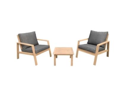 Conjunto de Mobiliário de Jardim Tiga de 2 Lugares em Acácia com Almofadas Cinzentas
