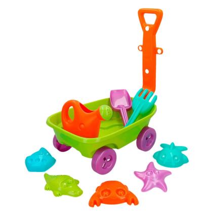 Pack brinquedos de praia  carrinho de mão e 5 moldes (38,5x26x14,5 cm - 3 anos)