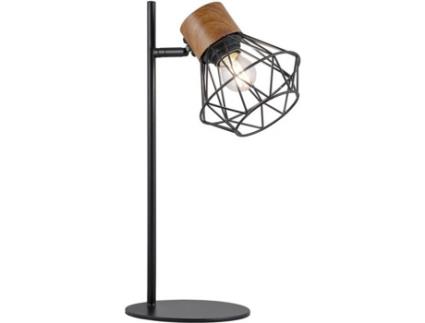 Candeeiro de Mesa  ILUMINACIÓN Antibes (Preto - E27 - Máx. 60W - Madeira  - Metal)