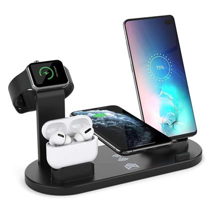 Carregador Por Indução QI 4 em 1 P/ Android/Apple Preto