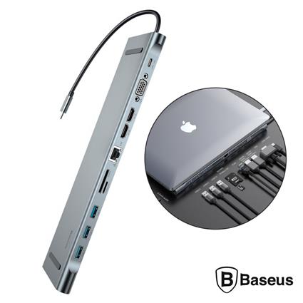 Hub 11em1 USB-C P/ PD/2xHDMI/VGA/RJ45/SD/3xUSB 