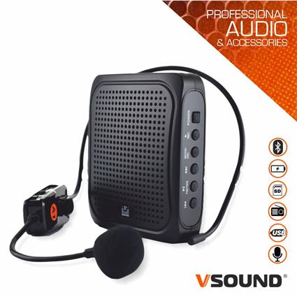 Coluna Amplificada 3' USB/BT/FM/SD/Bat UHF Preto VSOUND