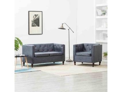 Conjunto de 2 Sofás  Chesterfield Estofos Em Tecido Cinzento (72x68x70 cm)