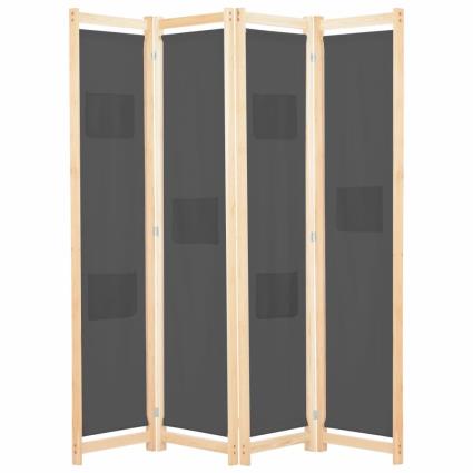 Divisória de quarto com 4 painéis 160x170x4 cm tecido cinzento